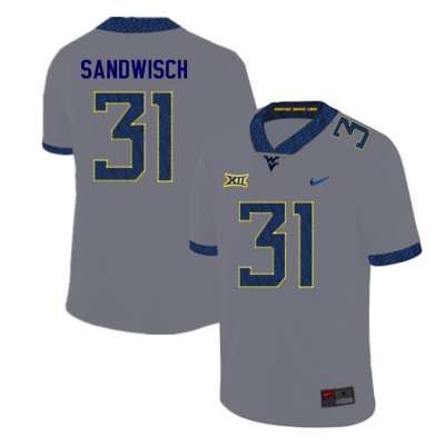 Men's West Virginia Mountaineers NCAA #31 Zach Sandwisch Gray Authentic Nike 2019 Stitched College Football Jersey YZ15C67WE